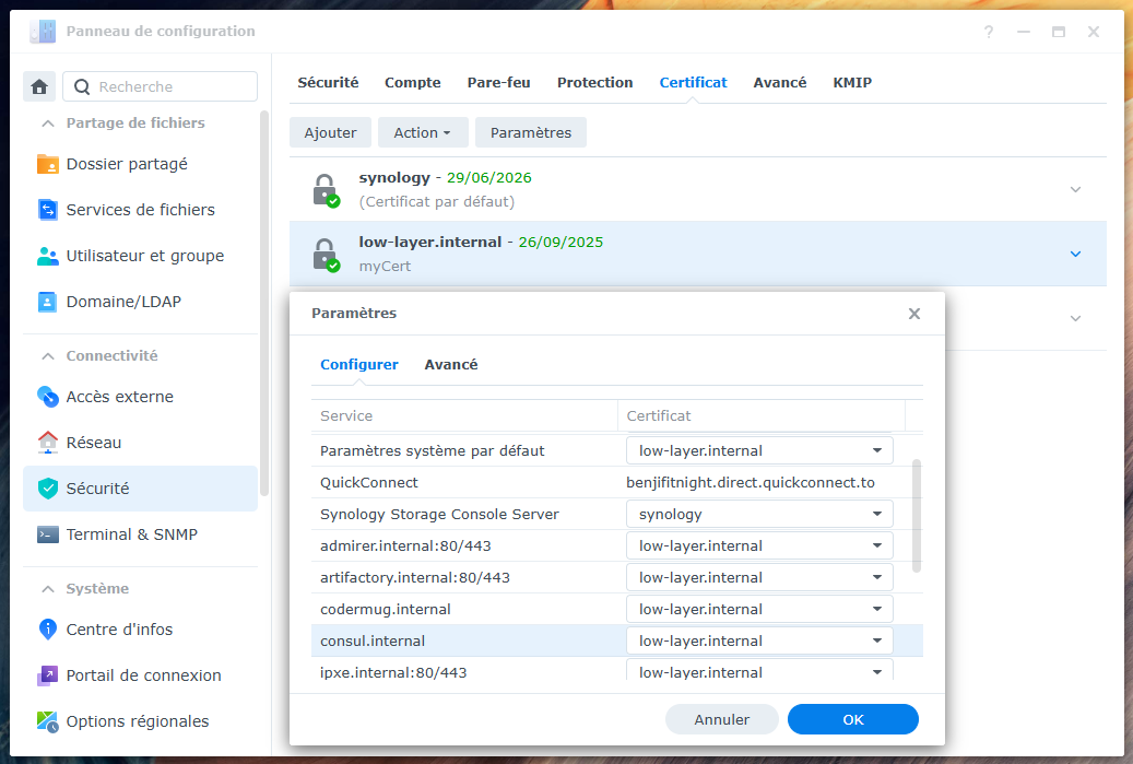 certificat installé dans DSM
